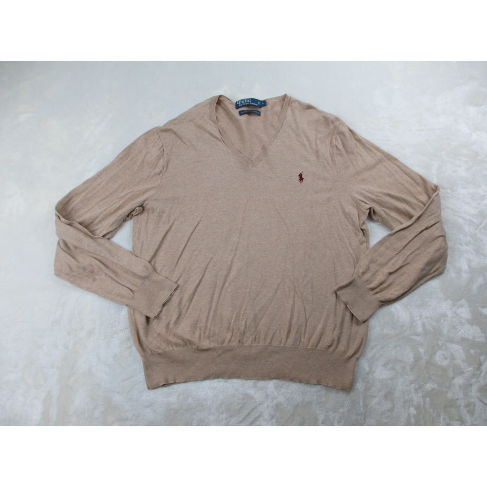 Ralph Lauren Sweater Mens Large Brown Knit Pullover Lightweight Pima Cotton Pony